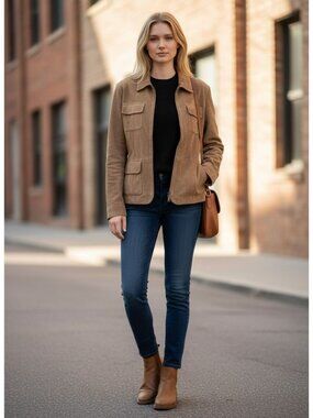 Tommy Hilfiger Womens Suede Utility Jacket XL Brown 4-Pocket Design